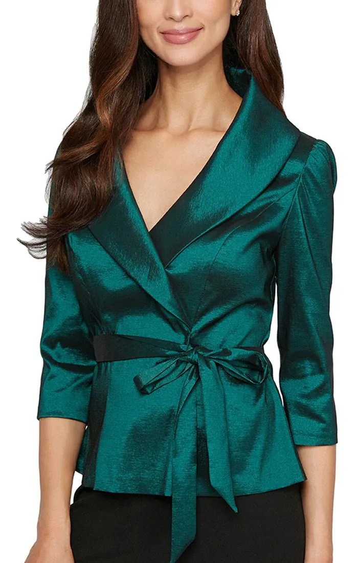 Alex Evenings 3/4 Sleeve Stretch Taffeta Blouse with Tie Waist Detail 8366625 sold by Terry costa