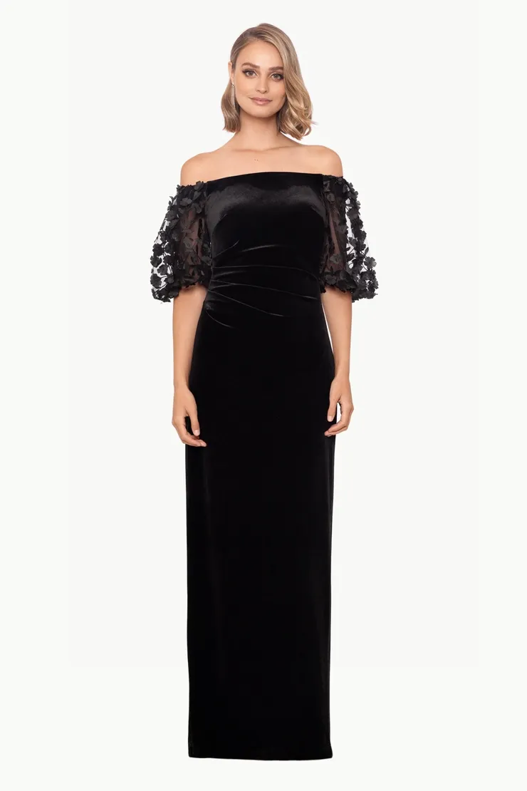 Xscape Evenings Off the Shoulder Velvet Evening Dress 4589X sold by Terry costa