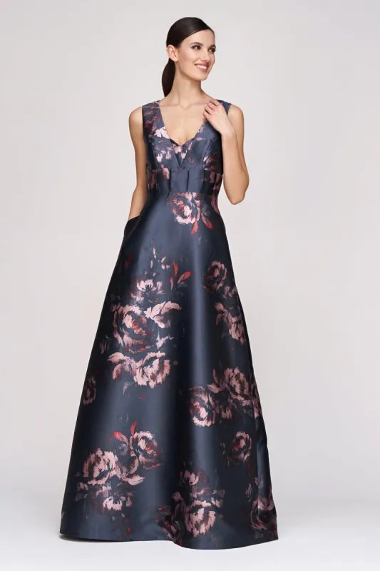 Kay Unger "Alexandra" V-Neck Floral Evening Gown 55112524 sold by Terry costa
