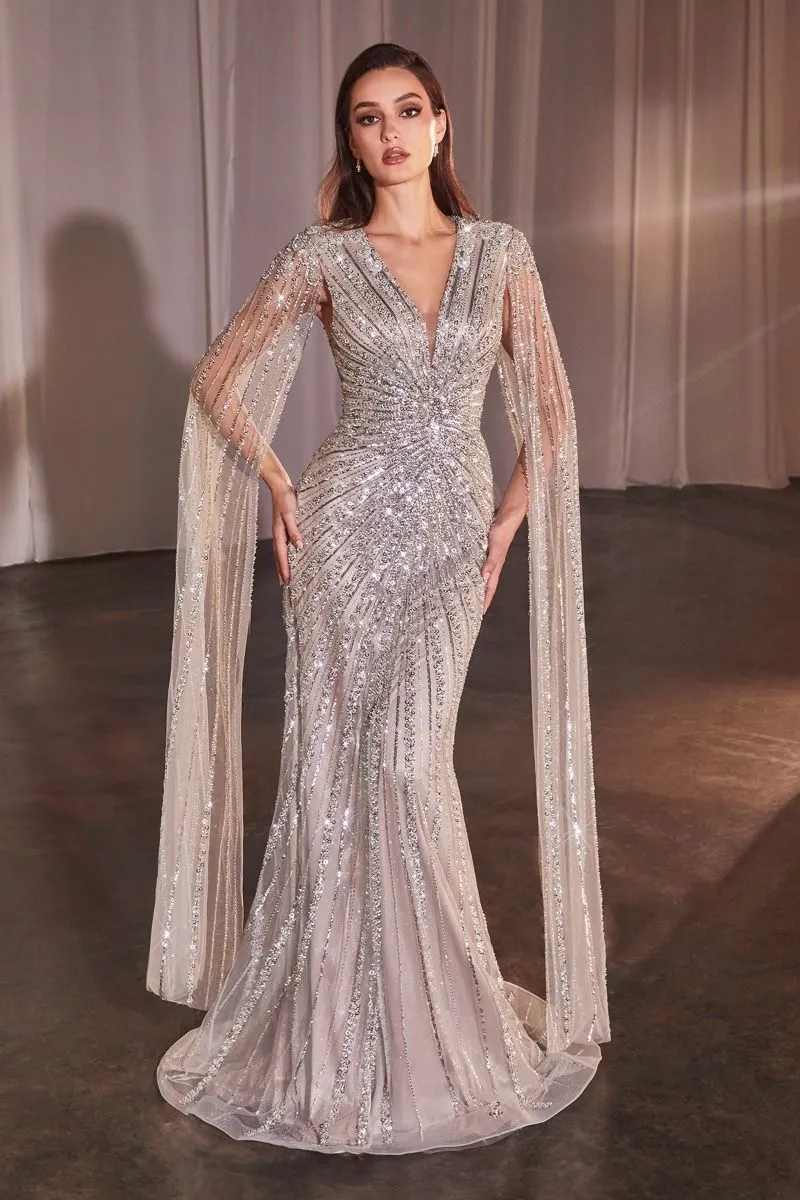 Ladivine by Cinderella Divine Long Sleeve Beaded Evening Dress CD0239 sold by Terry costa product image thumbnail 5