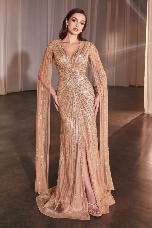 Ladivine by Cinderella Divine Long Sleeve Beaded Evening Dress CD0239 sold by Terry costa