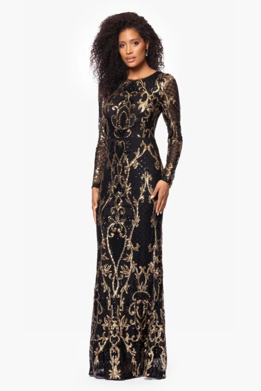 Betsy and Adam Long Sleeve Sequin "Nara" Dress A26776 sold by Terry costa