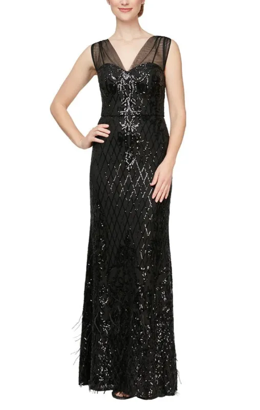 Alex Evenings Sleeveless Sequin Dress with Feather Skirt 8196715 sold by Terry costa
