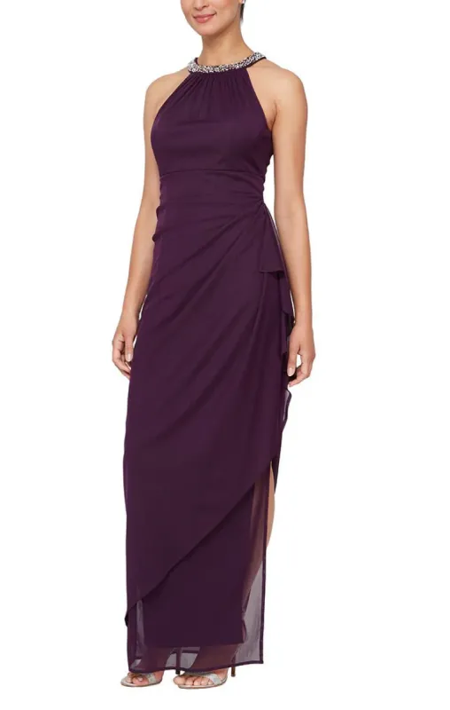 Alex Evenings Mesh Dress with Beaded Halter Neckline 8132966 sold by Terry costa