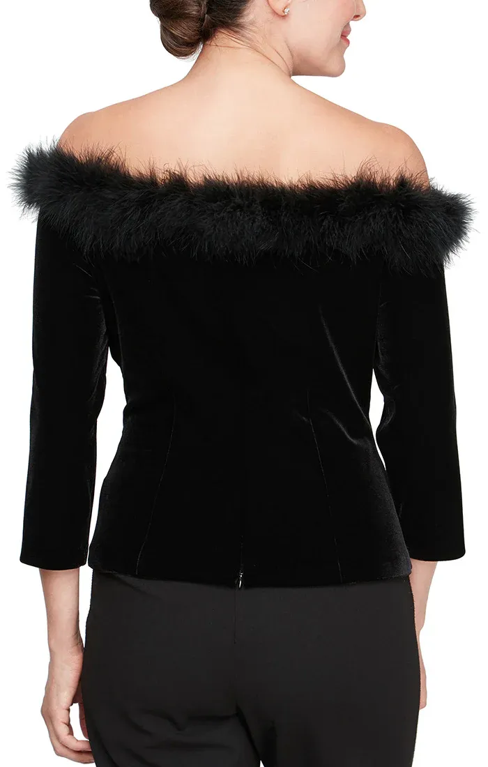 Alex Evenings Off-the-Shoulder Velvet Blouse with Feather Trim 8391946 sold by Terry costa product image thumbnail 2