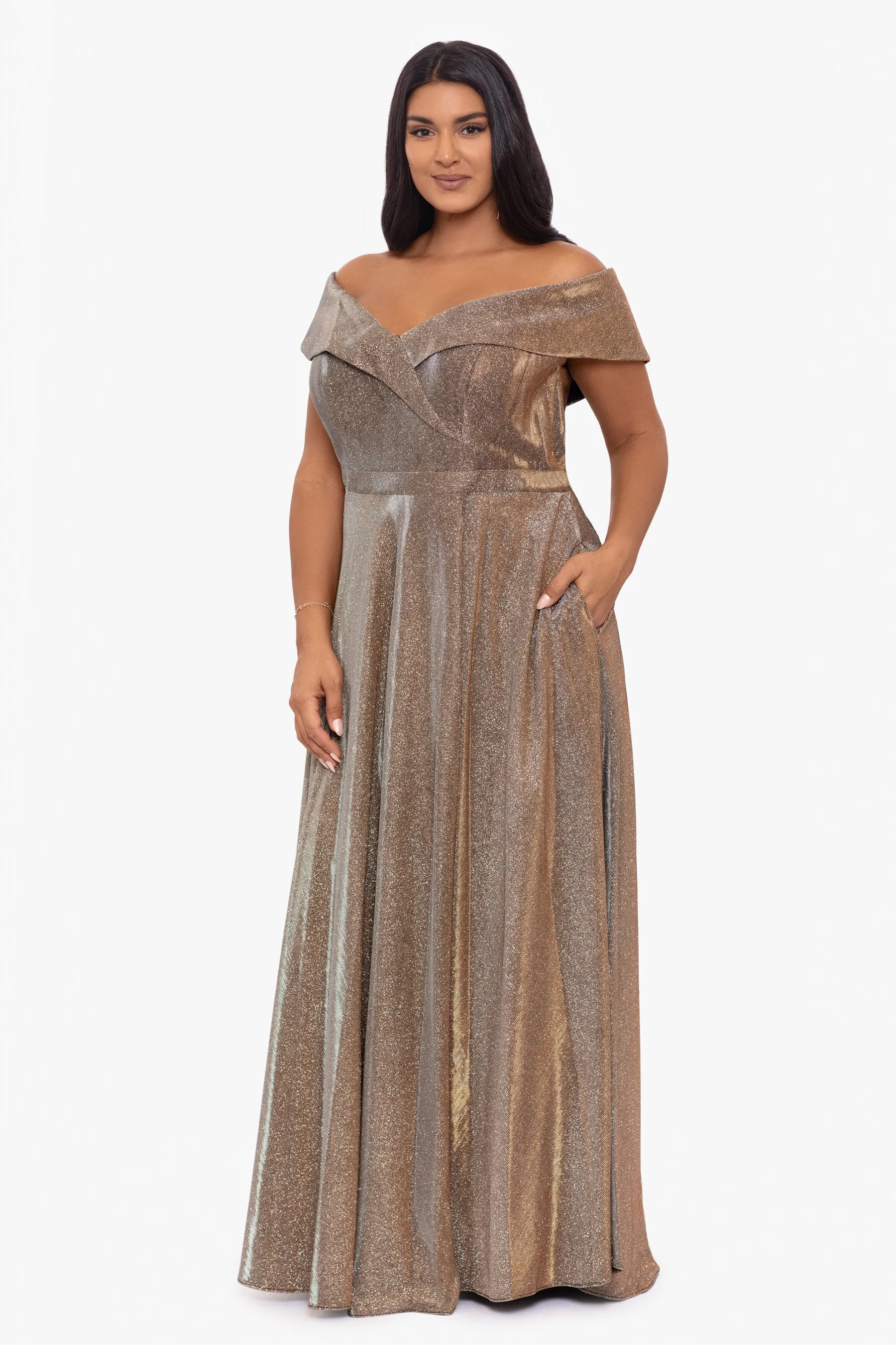 Xscape Evenings "Estelle" Off the Shoulder Glitter Evening Dress 5220X sold by Terry costa product image thumbnail 2