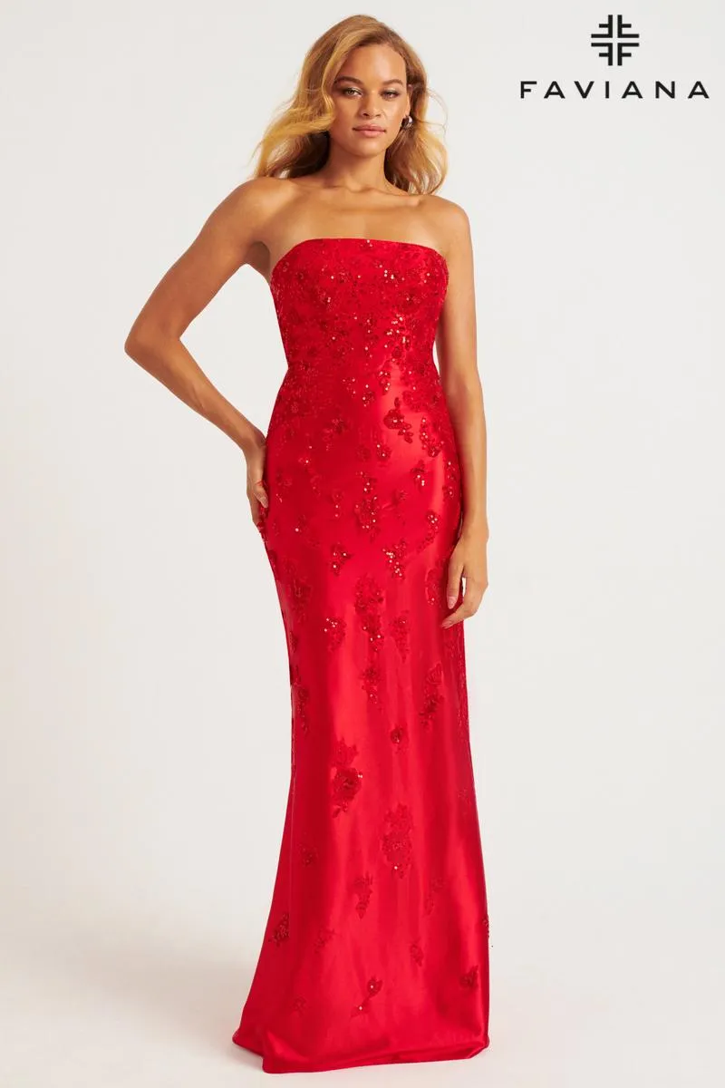Faviana Strapless Satin Lace Prom Dress 11228 sold by Terry costa
