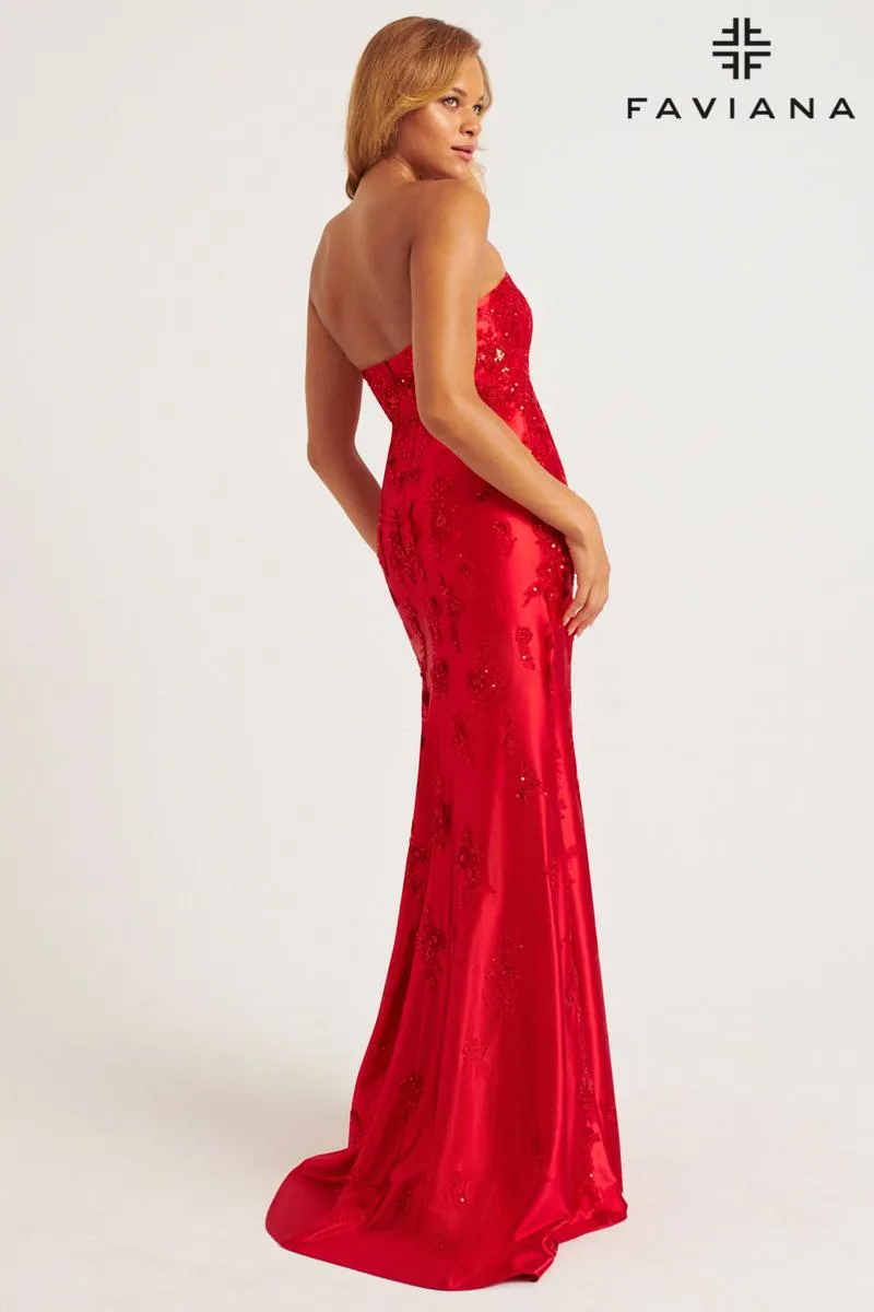 Faviana Strapless Satin Lace Prom Dress 11228 sold by Terry costa product image thumbnail 2