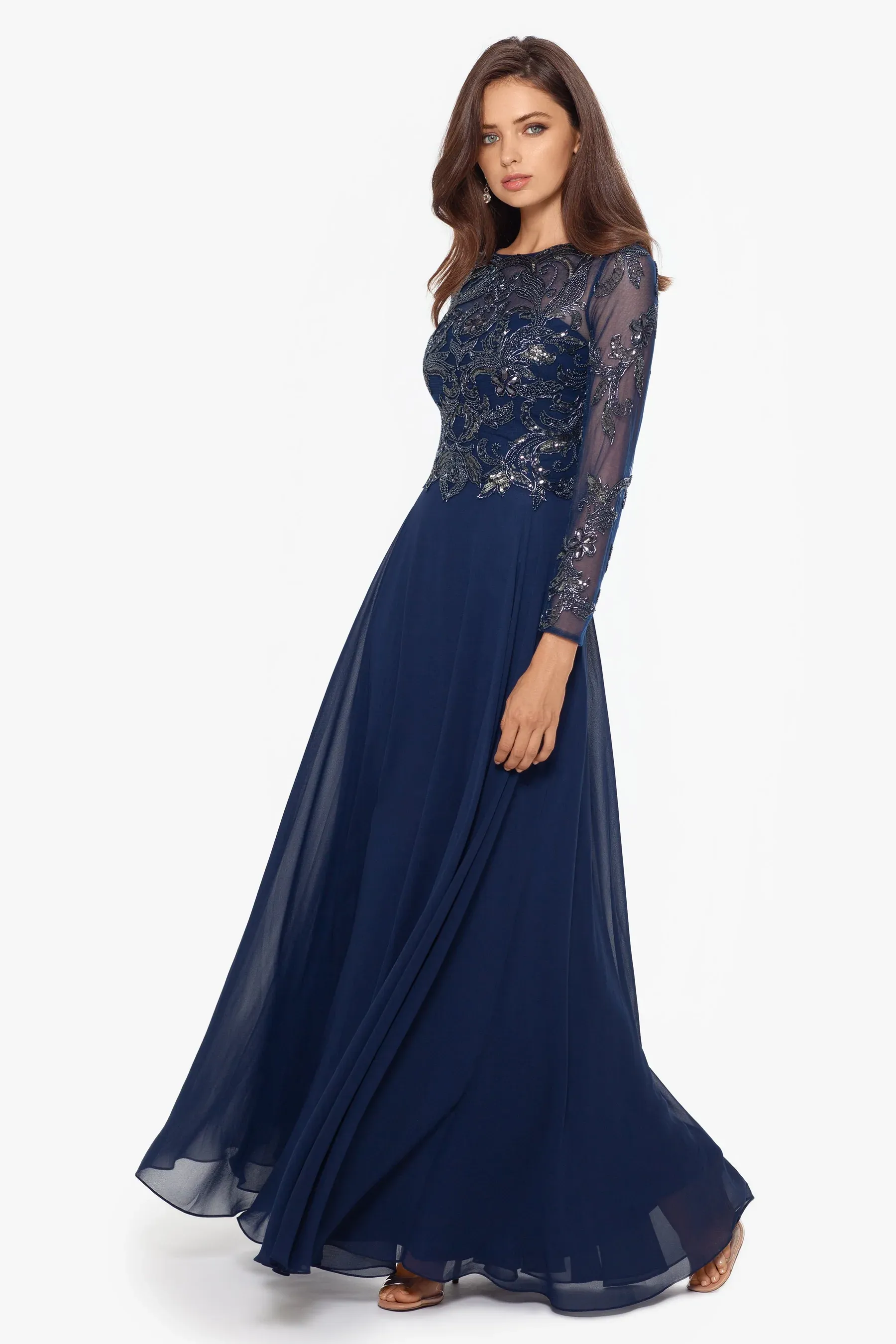 Xscape Evenings "Mason" Long Sleeve Beaded Chiffon Evening Dress 3174X sold by Terry costa product image thumbnail 3