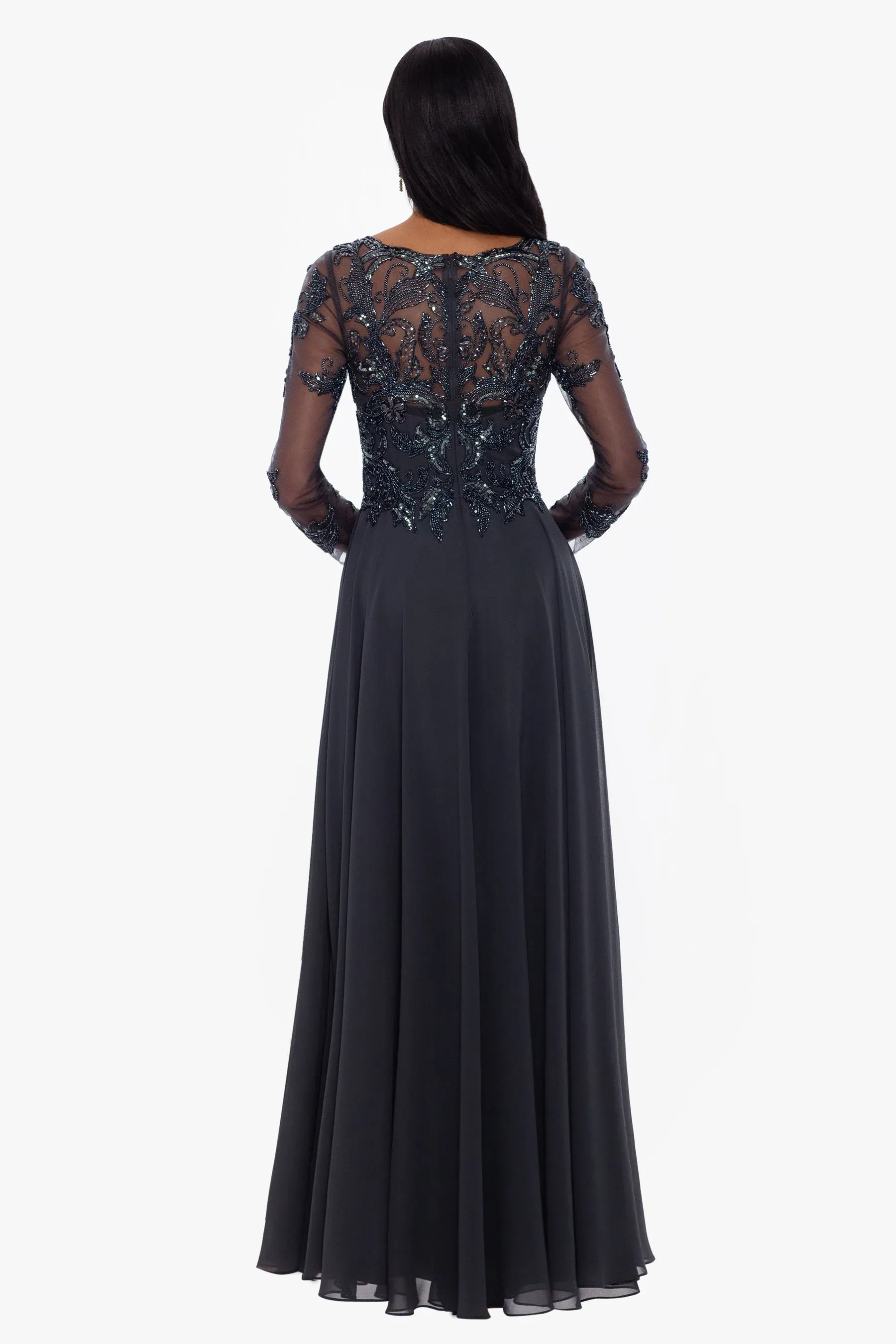 Xscape Evenings "Mason" Long Sleeve Beaded Chiffon Evening Dress 3174X sold by Terry costa product image thumbnail 5