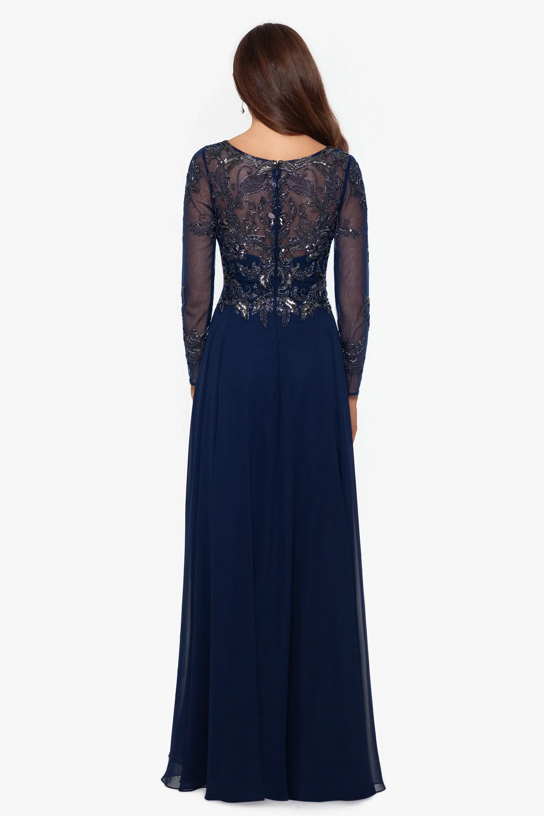 Xscape Evenings "Mason" Long Sleeve Beaded Chiffon Evening Dress 3174X sold by Terry costa product image thumbnail 2