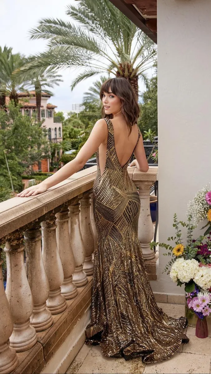 Ava Presley Plunging Metallic Prom Dress 40140 sold by Terry costa product image thumbnail 2