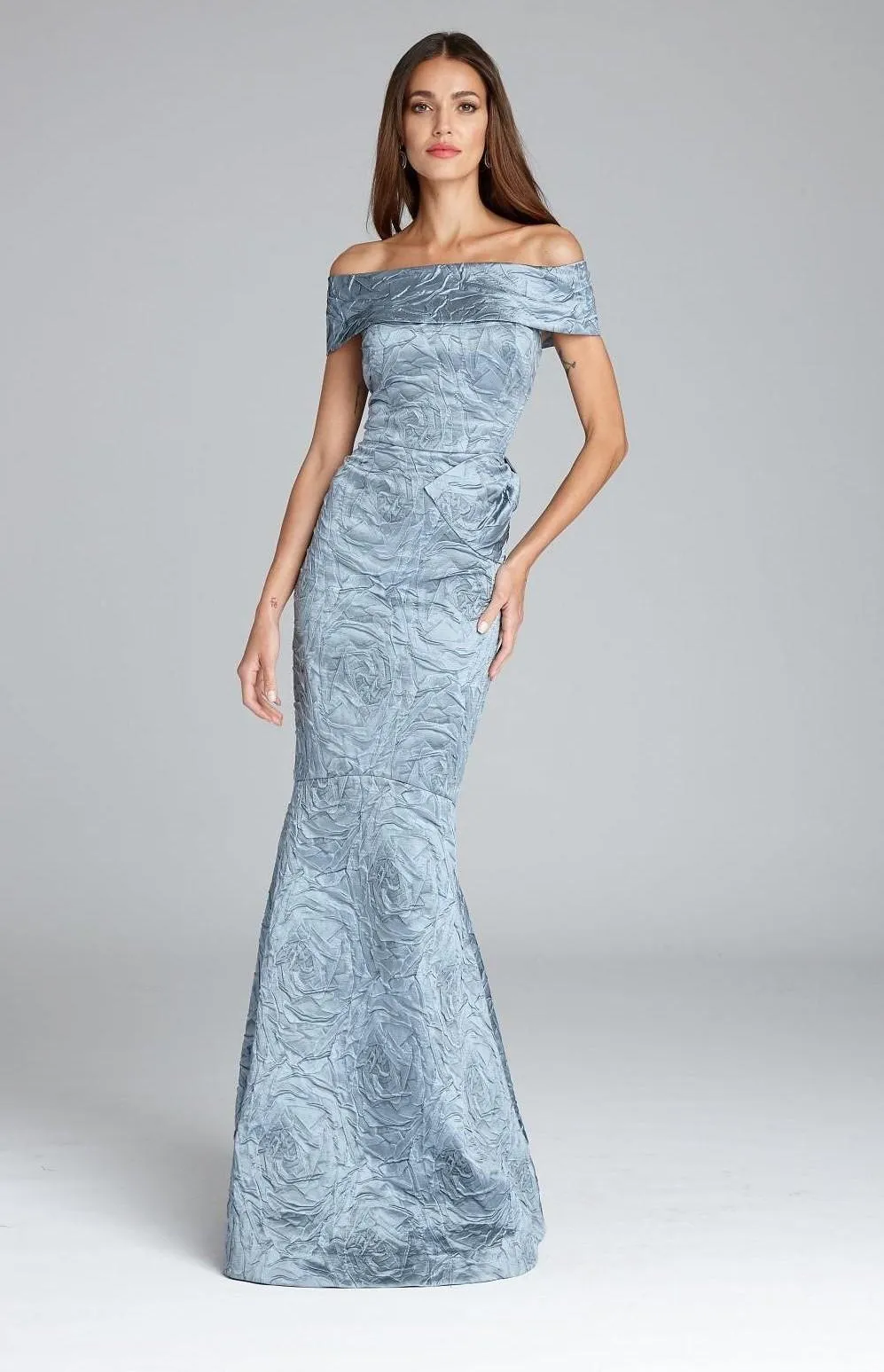 Teri Jon Off the Shoulder Jacquard Evening Gown 97019 sold by Terry costa