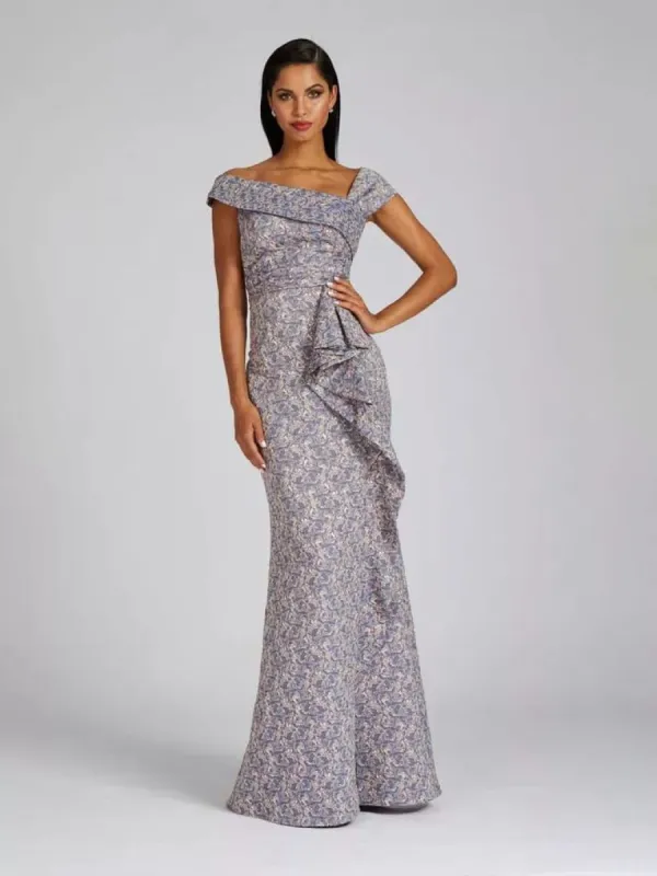 Teri Jon Off the Shoulder Jacquard Evening Dress 229002 sold by Terry costa