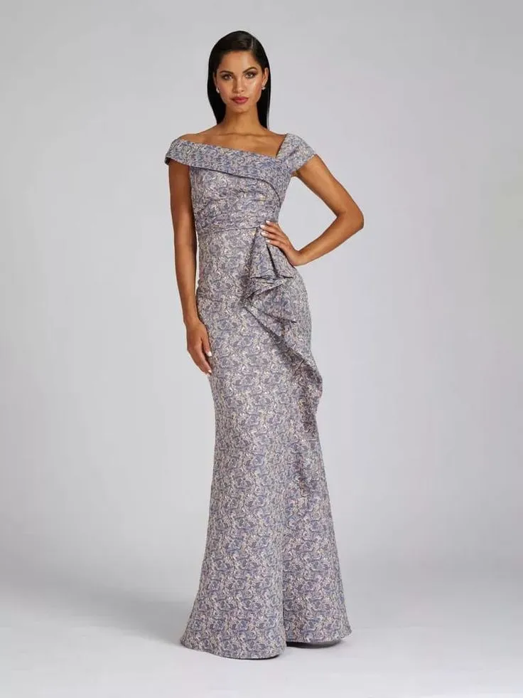 Teri Jon Off the Shoulder Jacquard Evening Dress 229002 sold by Terry costa