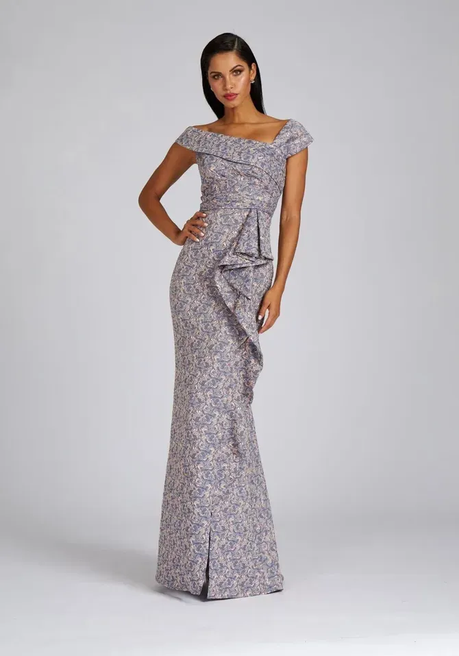 Teri Jon Off the Shoulder Jacquard Evening Dress 229002 sold by Terry costa product image thumbnail 2
