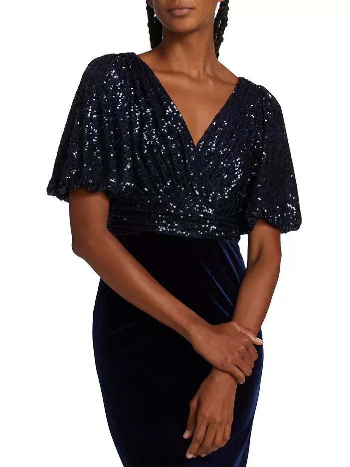 Teri Jon Velvet Sequined Short-Sleeve Gown 227300 sold by Terry costa product image thumbnail 4