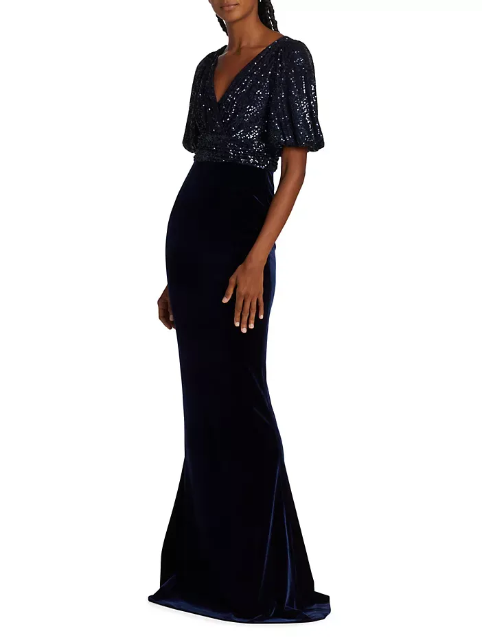 Teri Jon Velvet Sequined Short-Sleeve Gown 227300 sold by Terry costa product image thumbnail 2