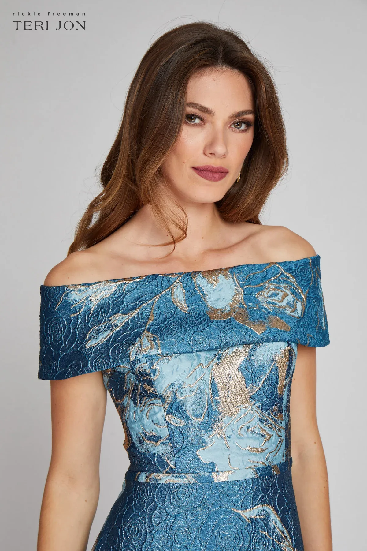 Teri Jon Floral Jacquard Off the Shoulder Gown 217048 sold by Terry costa product image thumbnail 5