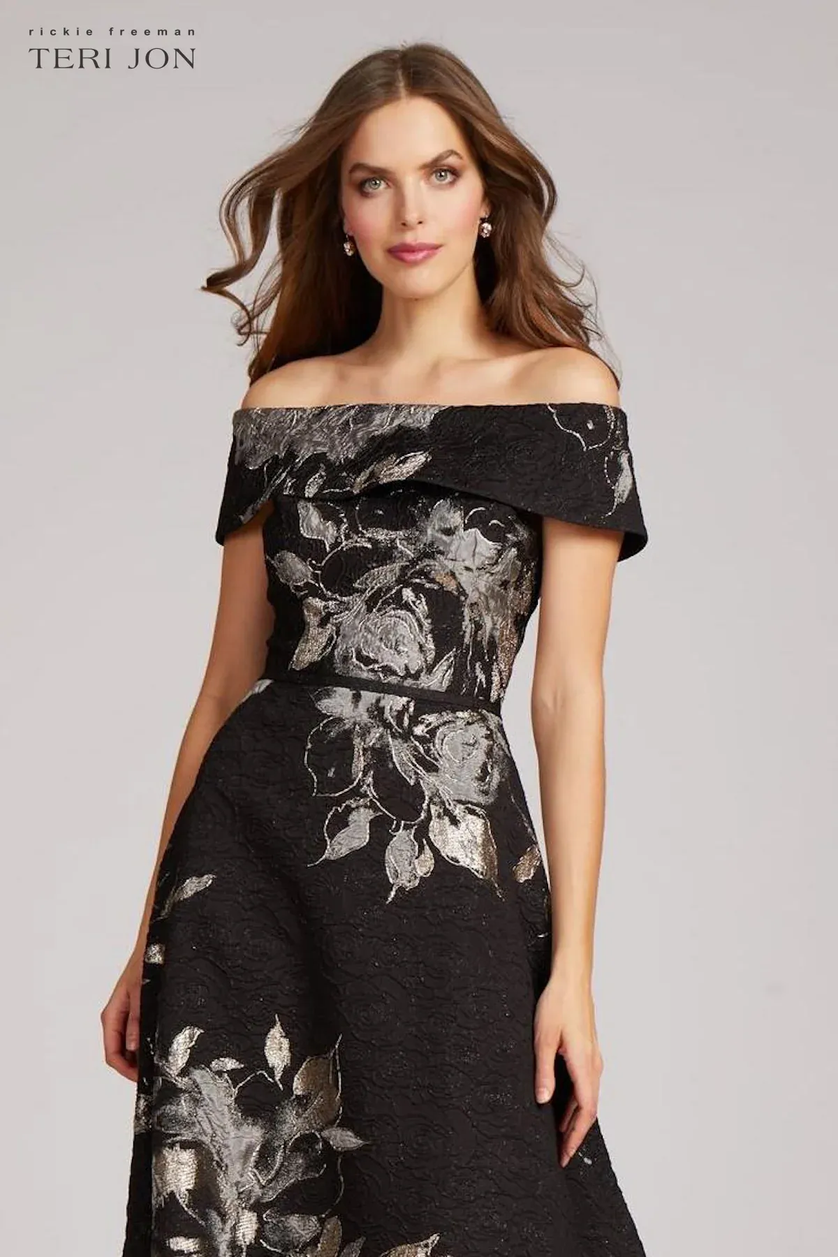 Teri Jon Floral Jacquard Off the Shoulder Gown 217048 sold by Terry costa product image thumbnail 2