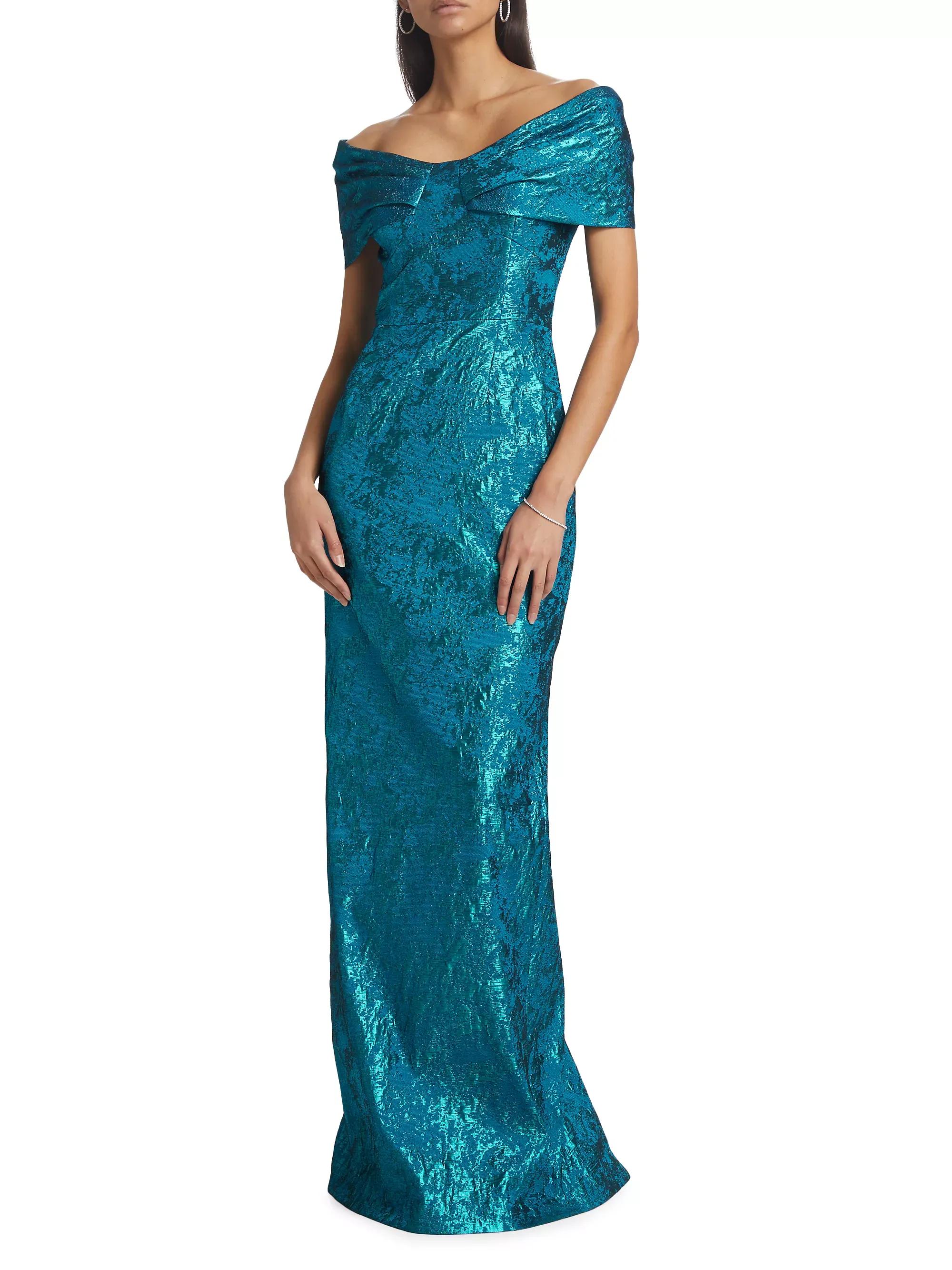 Teri Jon Metallic Jacquard Off-the-Shoulder Gown 237003 sold by Terry costa product image thumbnail 2