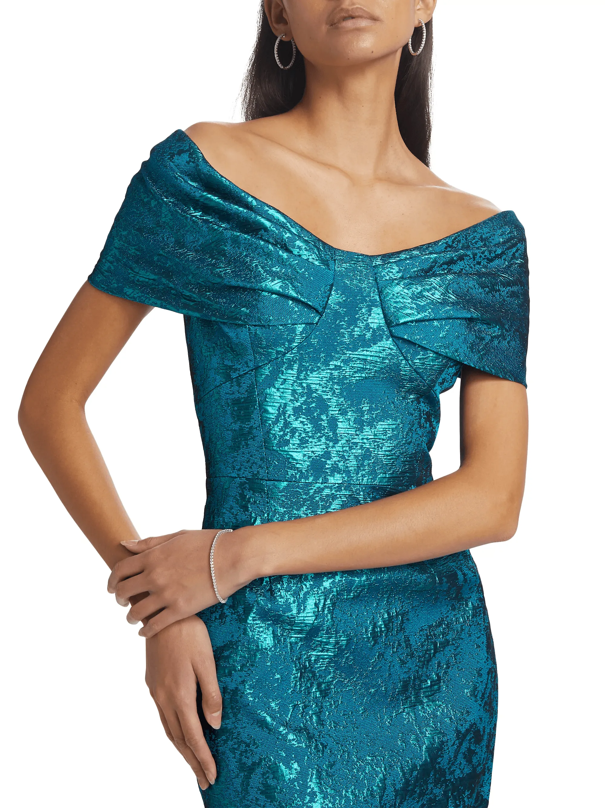 Teri Jon Metallic Jacquard Off-the-Shoulder Gown 237003 sold by Terry costa product image thumbnail 5