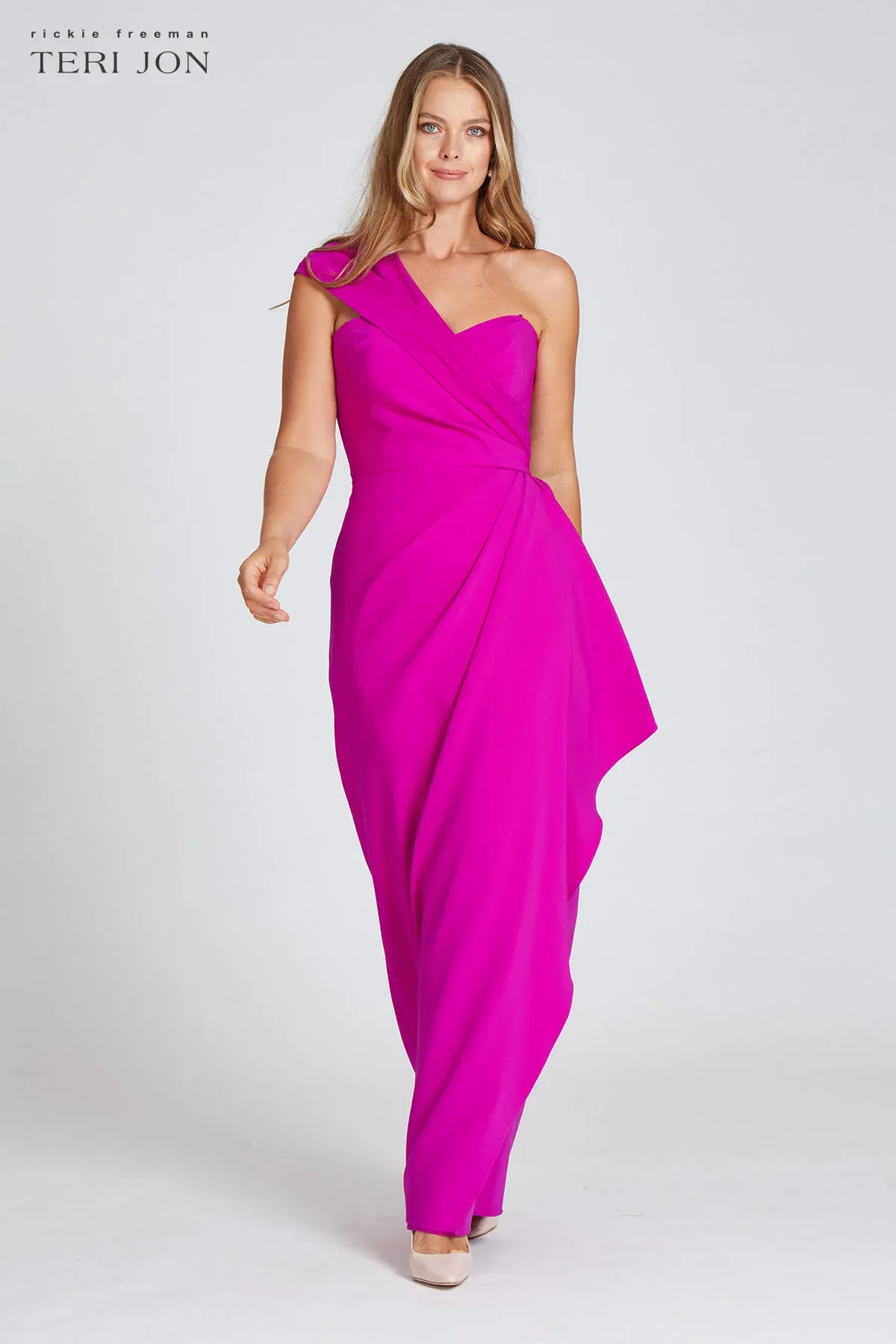 Teri Jon Stretch Crepe Side Drape Gown 219012 sold by Terry costa product image thumbnail 2