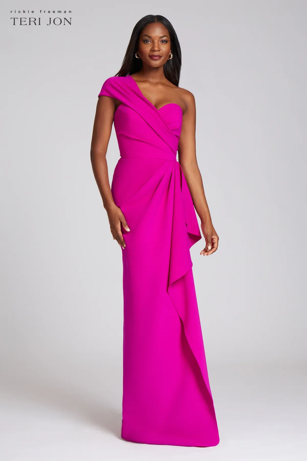 Teri Jon Stretch Crepe Side Drape Gown 219012 sold by Terry costa