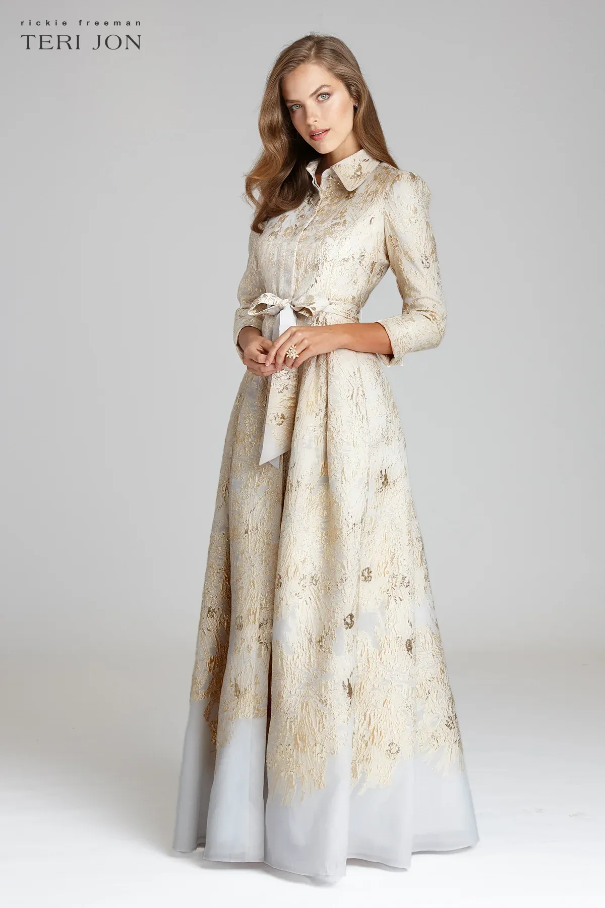 Teri Jon Metallic Shirt Waist Organza Gown 209041 sold by Terry costa