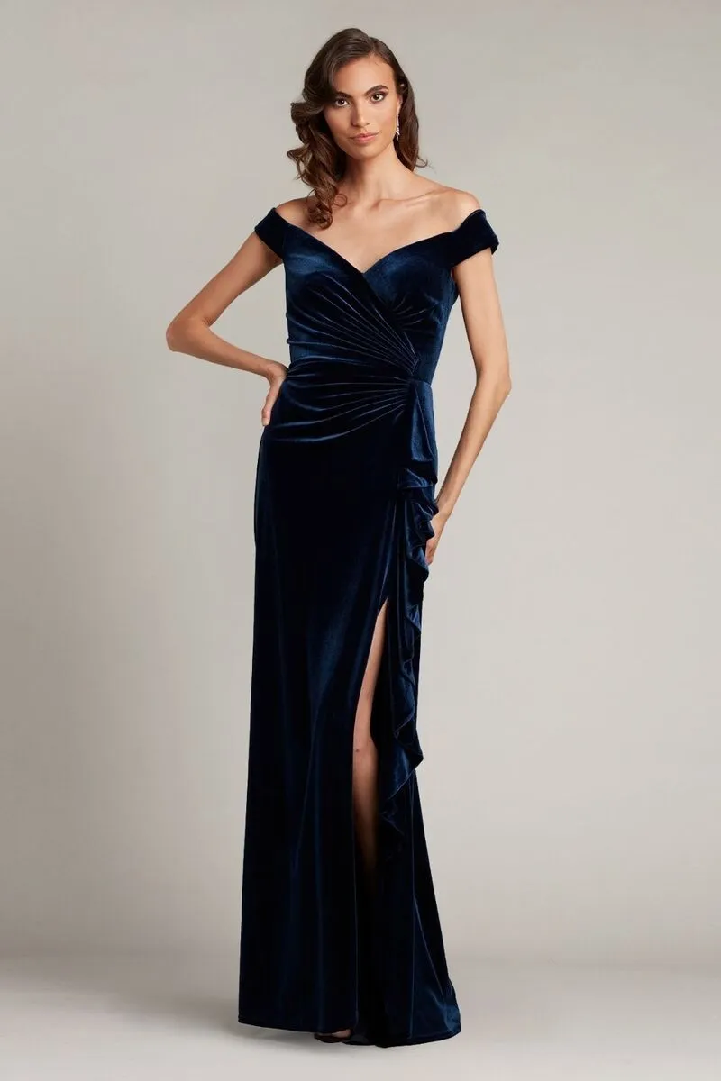 Tadashi Shoji Velvet Off the Shoulder Evening Dress BAL19272L sold by Terry costa