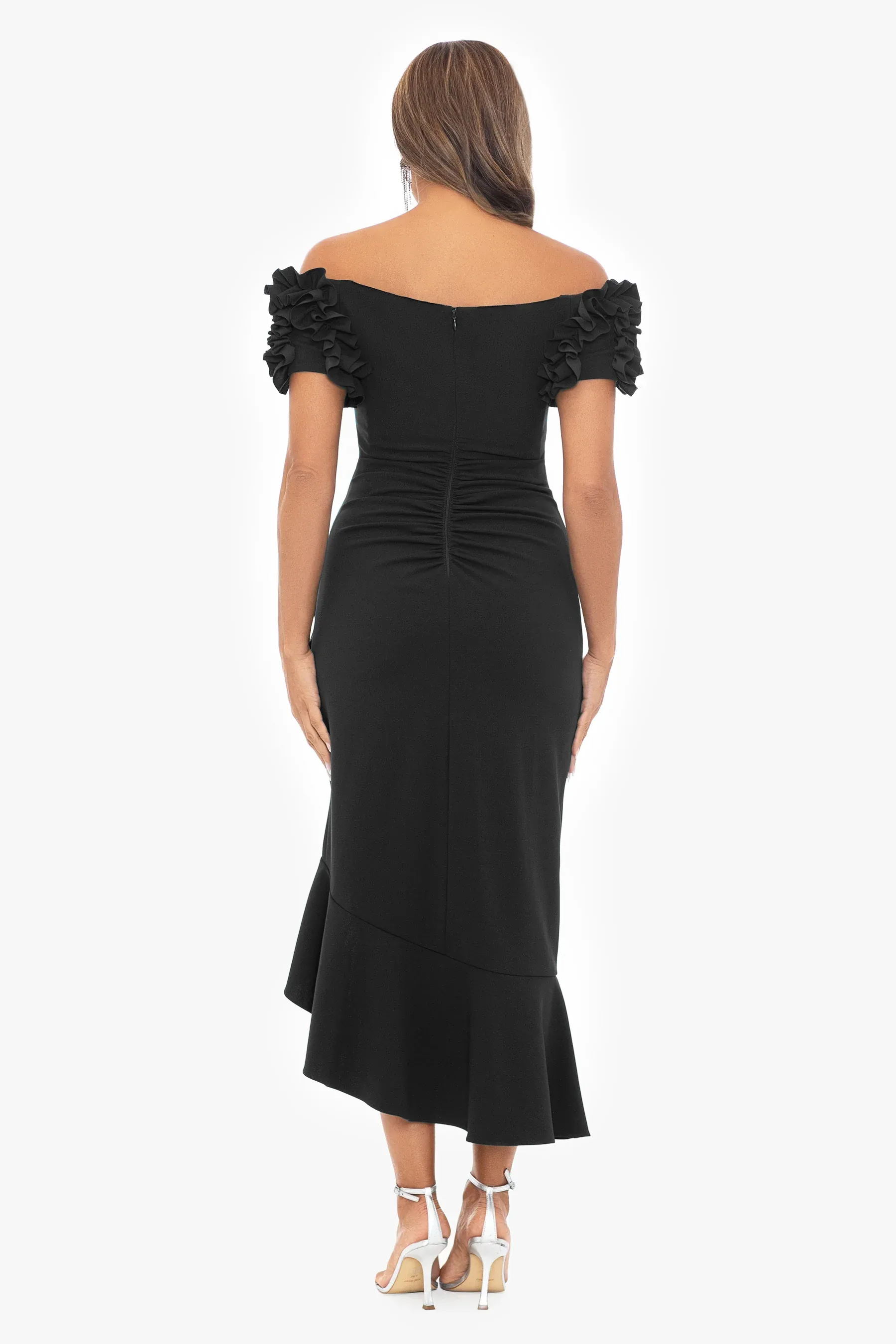 Xscape Evenings "Loretta" Scuba Crepe Off the Shoulder Ruffle Sleeve Midi Dress 5997X sold by Terry costa product image thumbnail 2