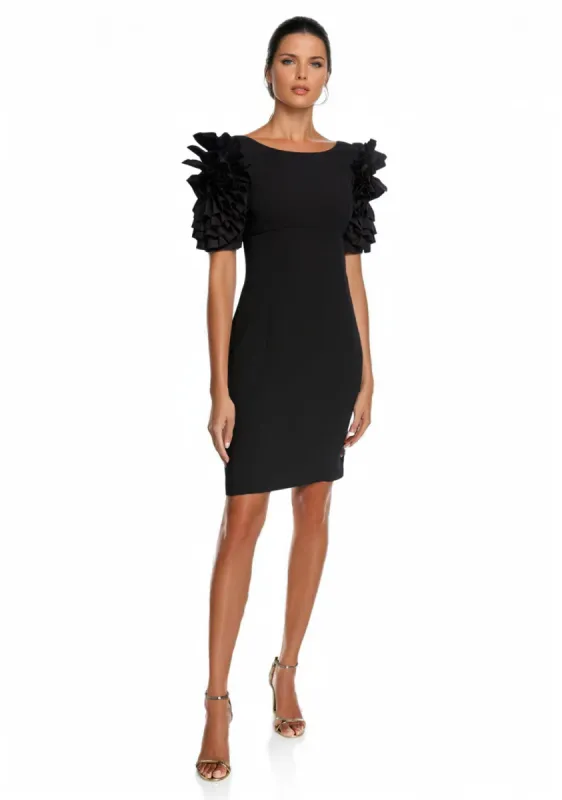 Shani Ruffle Sleeve Crepe Sheath Dress S115 sold by Terry costa