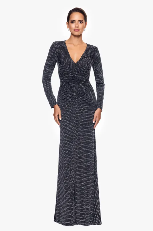 Xscape Evenings "Devin" Rhinestone Jersey Knit V-Neck Dress 6546X sold by Terry costa
