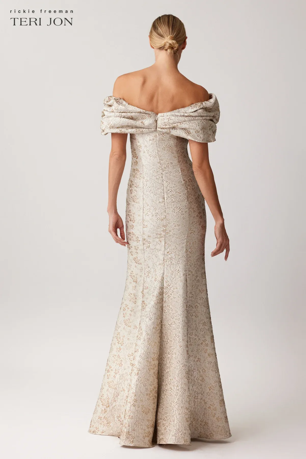 Teri Jon Off The Shoulder Jacquard Evening Gown 247061 sold by Terry costa product image thumbnail 3