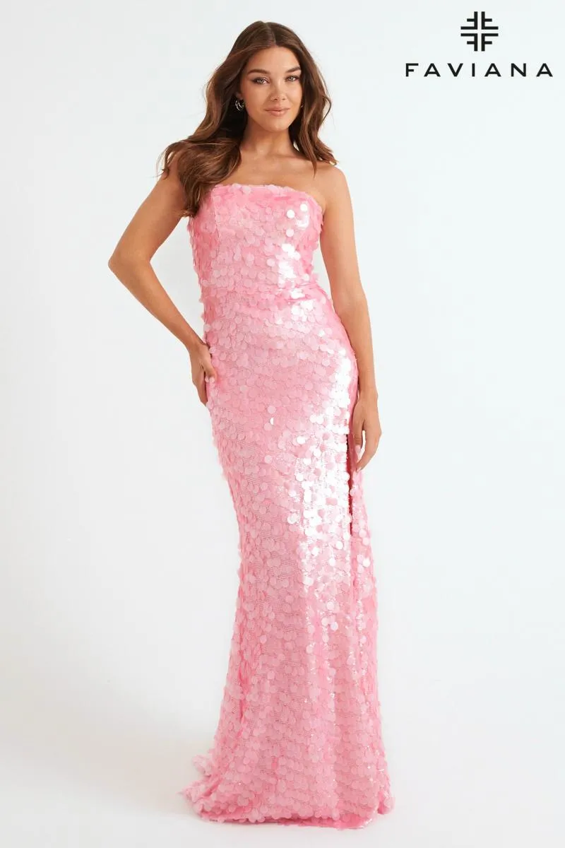 Faviana Paillette Strapless Sequin Prom Dress 11258 sold by Terry costa