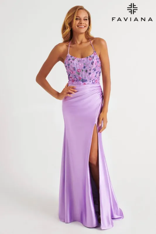 Faviana Ruched Lace Corset Prom Dress 11252 sold by Terry costa