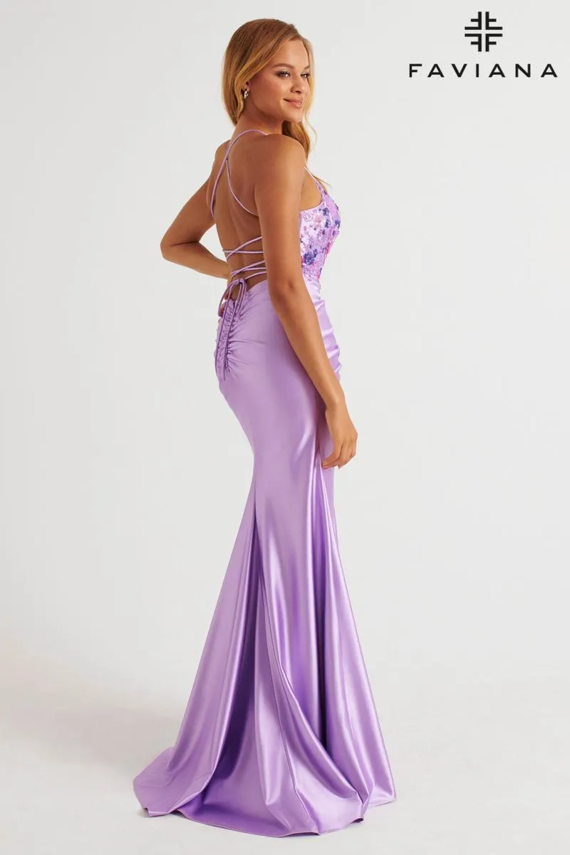 Faviana Ruched Lace Corset Prom Dress 11252 sold by Terry costa product image thumbnail 2