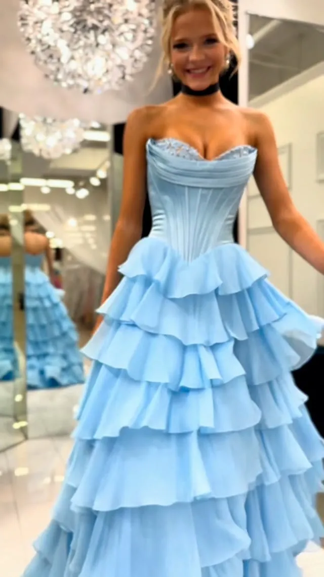 Sherri Hill Basque Waist Corset Ruffle 56911 sold by Terry costa