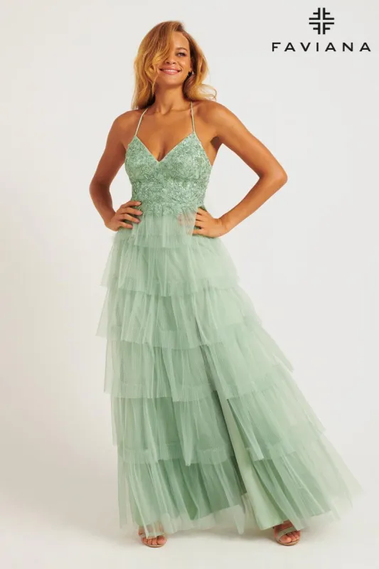 Faviana Open Back Tulle Ruffle Prom Dress 11231 sold by Terry costa