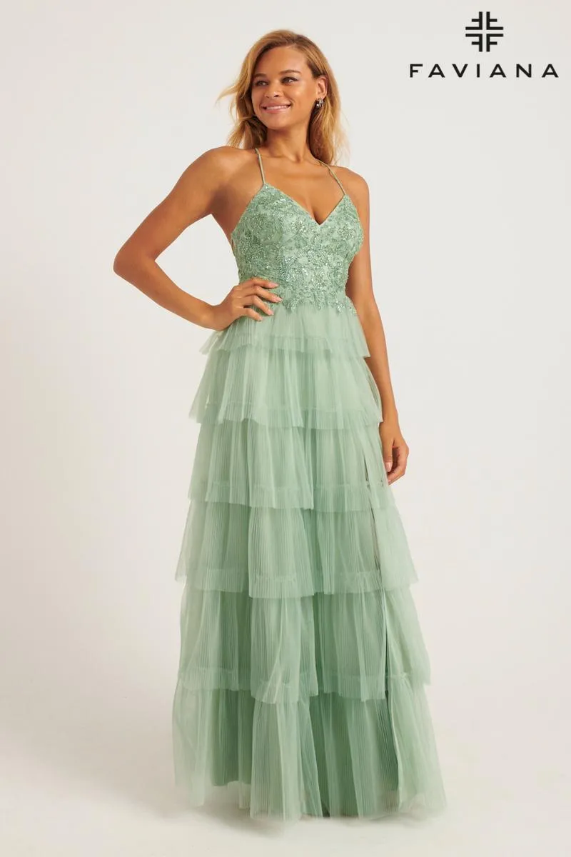 Faviana Open Back Tulle Ruffle Prom Dress 11231 sold by Terry costa product image thumbnail 4
