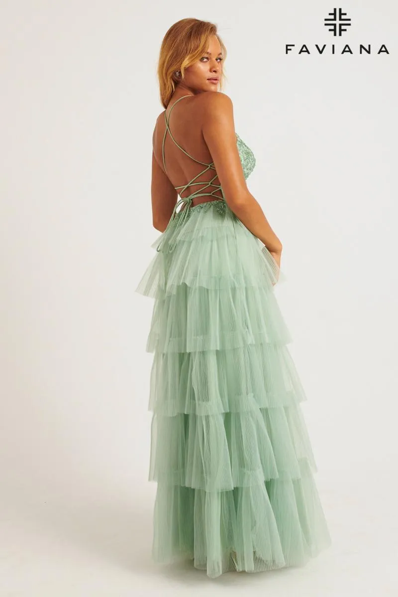 Faviana Open Back Tulle Ruffle Prom Dress 11231 sold by Terry costa product image thumbnail 2