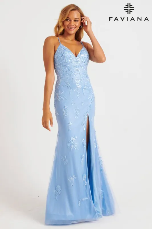 Faviana Open Back V-Neck Prom Dress 11229 sold by Terry costa