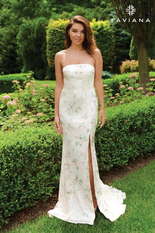 Faviana Strapless Floral Long Prom Dress 11222 made by Faviana