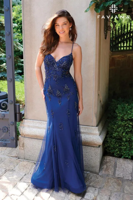 Faviana Beaded Lace Applique Prom Dress 11227 sold by Terry costa