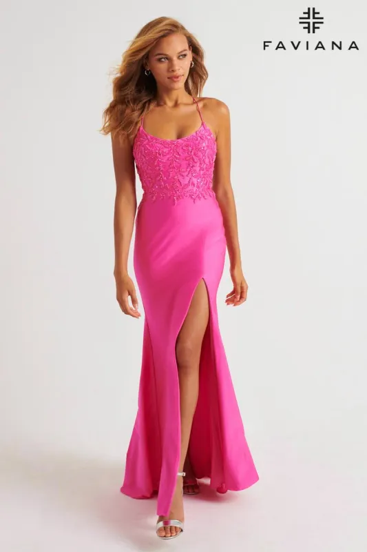 Faviana Scoop Neck Charmeuse Prom Dress 11264 sold by Terry costa