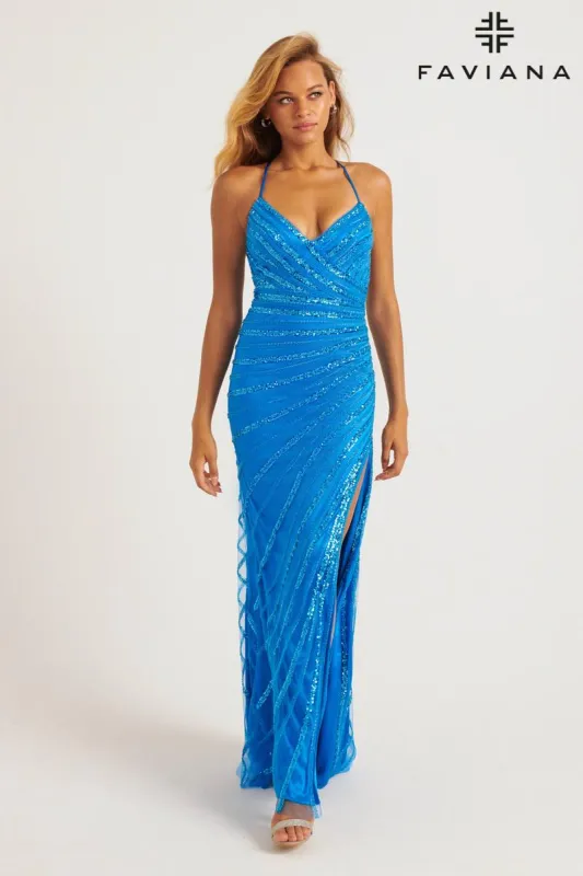 Faviana V-Neck Sequin Prom Dress 11242 sold by Terry costa