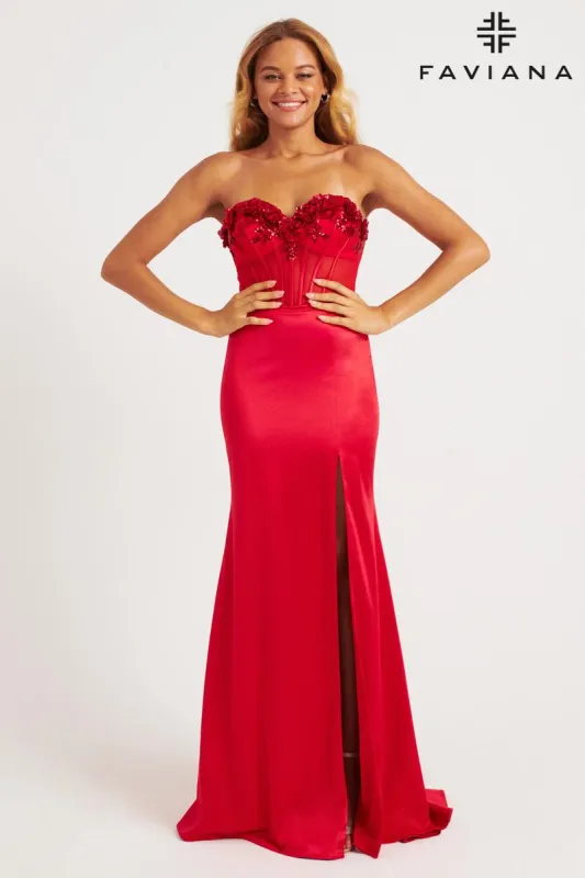 Faviana Strapless Satin Corset Prom Dress 11248 sold by Terry costa