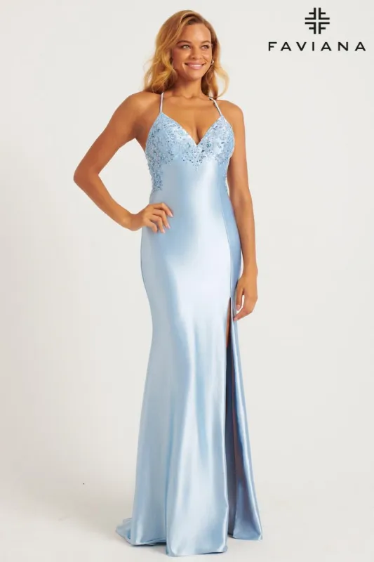 Faviana V-Neck Ruched Lace-up Back Prom Dress E11240 sold by Terry costa