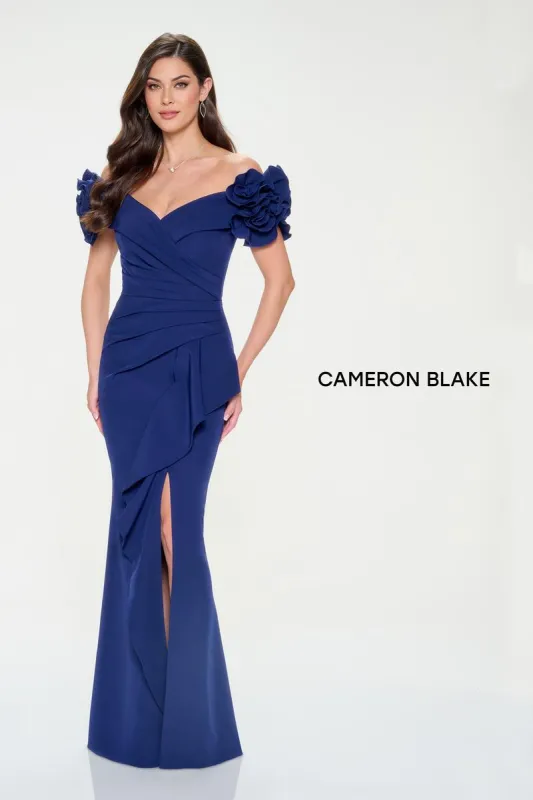 Cameron Blake Off Shoulder Ruffle Evening Dress CB209 sold by Terry costa