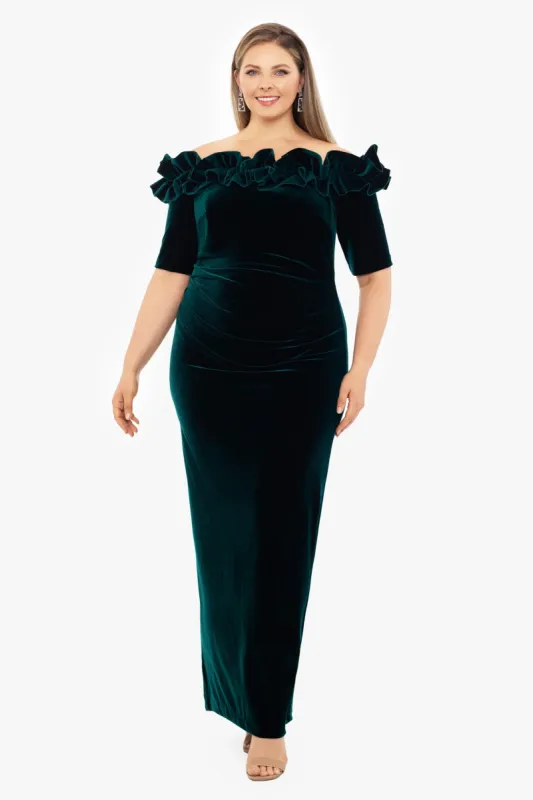 Xscape Evenings Off the Shoulder Velvet Evening Dress 5082X sold by Terry costa